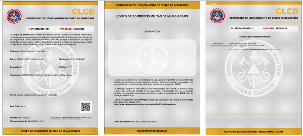 clcb - certificado de licenciamento do corpo de bombeiros