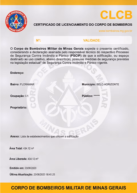 AVCB e CLCB em MG: Entenda Qual Documento Sua Empresa Precisa 2 Documento CLCB emitido pelo Corpo de Bombeiros Militar de Minas Gerais, certificando o licenciamento da edificação conforme requisitos de segurança contra incêndio e pânico.